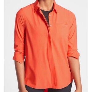 Women's Athleta Orange Flowy Button Down Shirt S